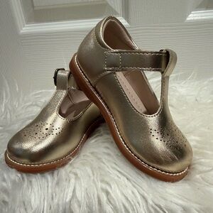 Elegant Gold Kids T-Strap Dress Shoes